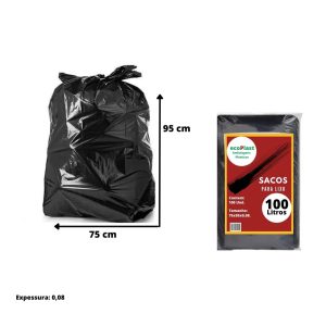 SACO DE LIXO 100 LTS REFORÇADO 75X95X0,08 COM 100 LITROS – ECOPLAST