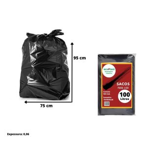 SACO DE LIXO 100 LTS FORTE 75X95.06 COM 100 UNIDADES – ECOPLAST